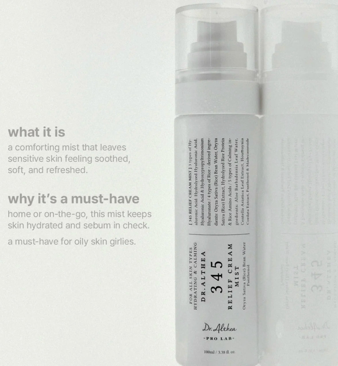 Hyaluronic Acid Dr. Althea 345 Relief Cream Mist 100Ml Original Facial Essence Spray Moisture Hydrating Smoothing All Skin Types